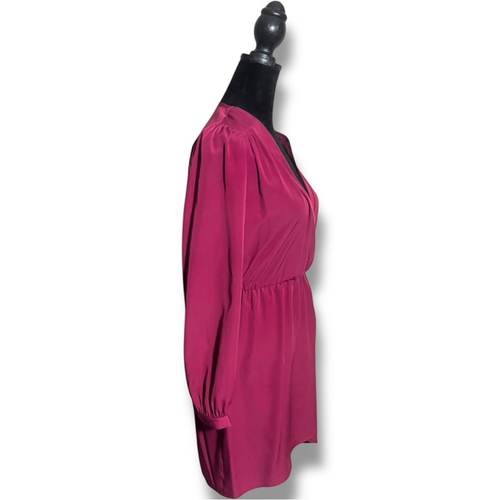 Brigitte Bailey Burgundy Wrap Front Long Sleeve V-neck Chic Mini Dress - Picture 5 of 15